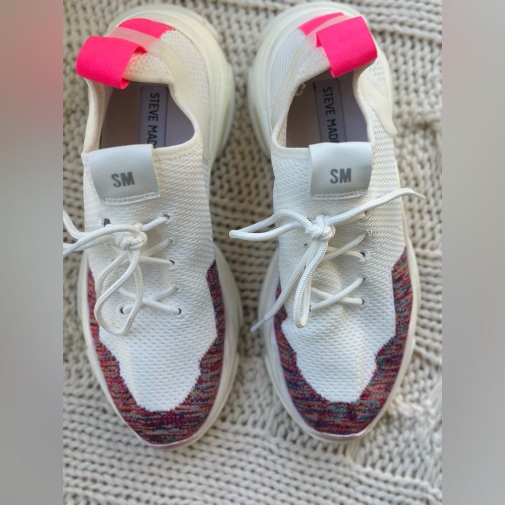 Steve Madden Shelbie Knitted Sneakers White / Multicolor Women's Size 9 - Picture 3 of 6